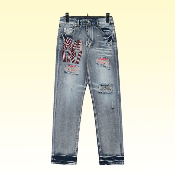 Amiri Red Patch Letter Embroidery Jeans